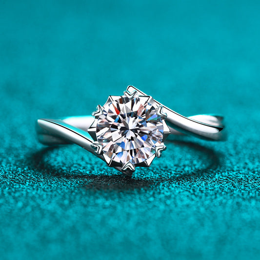 S925 Sterling Silver Snowflake Motif Ring | 0.3-2Ct Moissanite Heart-Shaped Solitaire Ring for Women