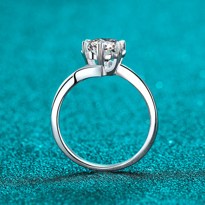 S925 Sterling Silver Snowflake Motif Ring | 0.3-2Ct Moissanite Heart-Shaped Solitaire Ring for Women