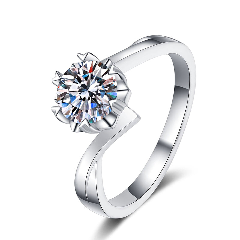 S925 Sterling Silver Snowflake Motif Ring | 0.3-2Ct Moissanite Heart-Shaped Solitaire Ring for Women