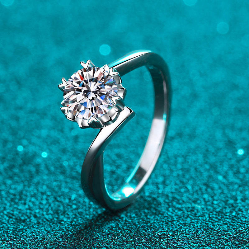 S925 Sterling Silver Snowflake Motif Ring | 4-8mm Zircon Heart-Shaped Solitaire Ring for Women