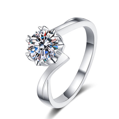 S925 Sterling Silver Snowflake Motif Ring | 4-8mm Zircon Heart-Shaped Solitaire Ring for Women