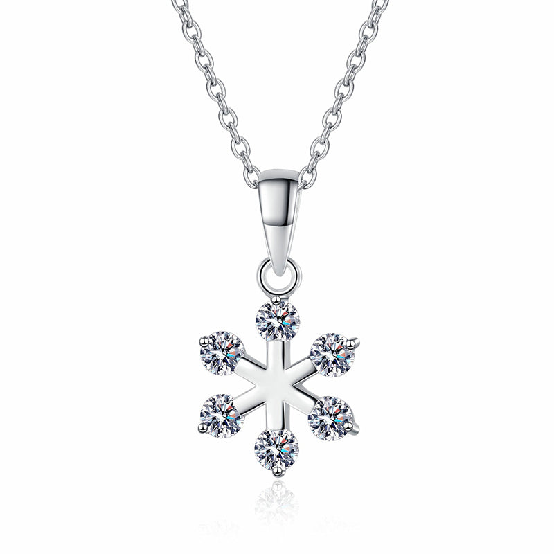 S925 Sterling Silver Snowflake Pendant Necklace - 0.6CT Moissanite Minimalist Valentine's Gift