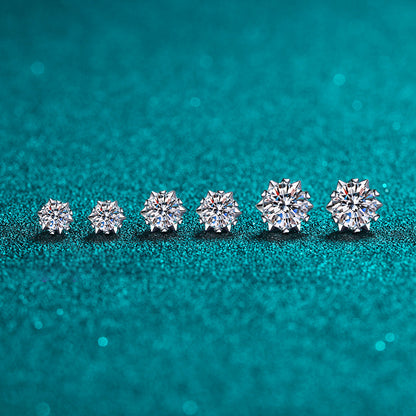 S925 Sterling Silver Snowflake & Heart 6-Prong Moissanite Earrings - Minimalist Chinese-Inspired Studs