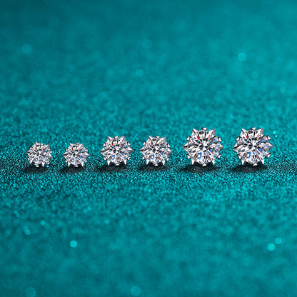 S925 Sterling Silver Snowflake & Heart 6-Prong Moissanite Earrings - Minimalist Chinese-Inspired Studs