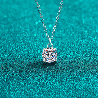 S925 Sterling Silver Solitaire Pendant Necklace - 1CT Moissanite Geometric Minimalist Chain
