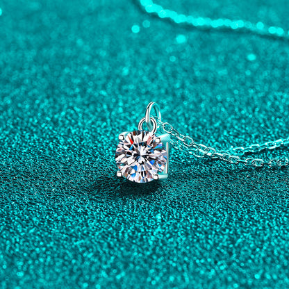 S925 Sterling Silver Solitaire Pendant Necklace - 1CT Moissanite Geometric Minimalist Chain