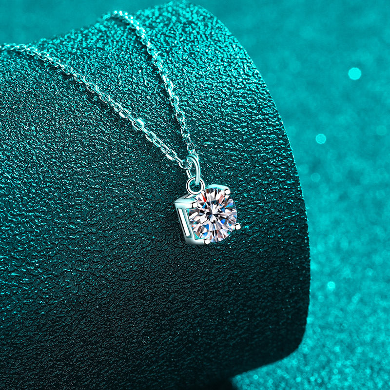 S925 Sterling Silver Solitaire Pendant Necklace - 1CT Moissanite Geometric Minimalist Chain