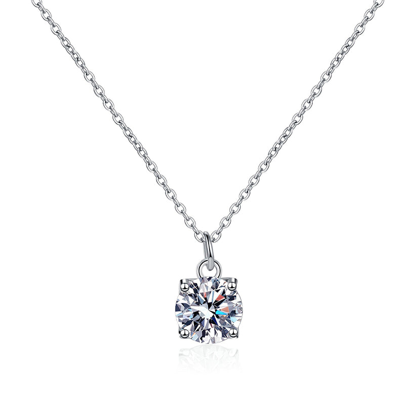 S925 Sterling Silver Solitaire Pendant Necklace - 1CT Moissanite Geometric Minimalist Chain