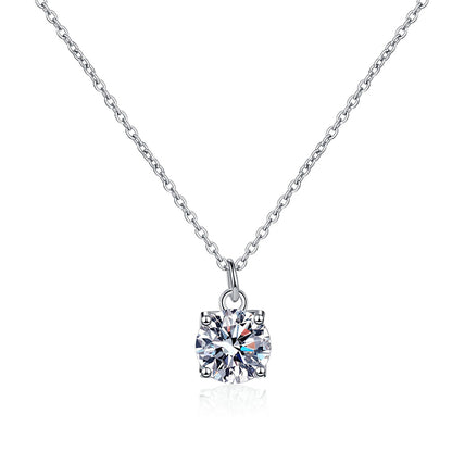 S925 Sterling Silver Solitaire Pendant Necklace - 1CT Moissanite Geometric Minimalist Chain