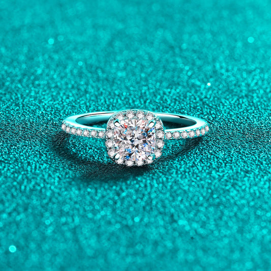 S925 Sterling Silver Square-Cut 1ct Moissanite Geometric Statement Ring with Pavé Zircons