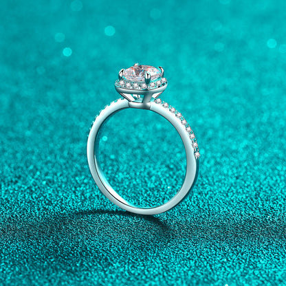 S925 Sterling Silver Square-Cut 1ct Moissanite Geometric Statement Ring with Pavé Zircons