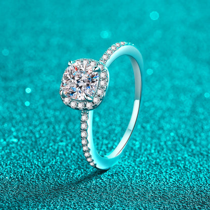 S925 Sterling Silver Square-Cut 1ct Moissanite Geometric Statement Ring with Pavé Zircons