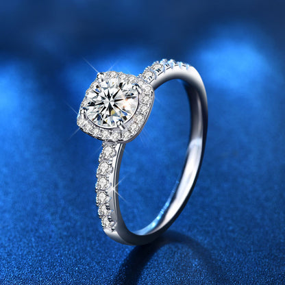 S925 Sterling Silver Square 1ct Moissanite Ring - White Gold Plated Luxury Women's Band (Size 5-9/Adjustable