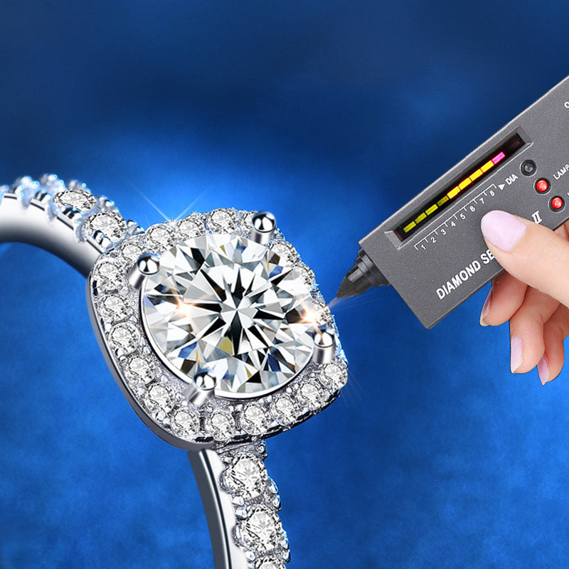 S925 Sterling Silver Square Couple Rings with 1ct Moissanite - White Gold Plated Adjustable Luxury Wedding Bands