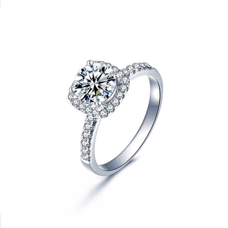 S925 Sterling Silver Square Couple Rings with 1ct Moissanite - White Gold Plated Adjustable Luxury Wedding Bands