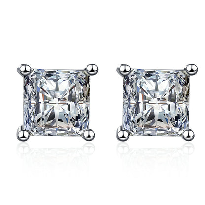S925 Sterling Silver Square Moissanite Stud Earrings - Elegant Geometric Earrings for Women