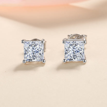 S925 Sterling Silver Square Moissanite Stud Earrings - Elegant Geometric Earrings for Women