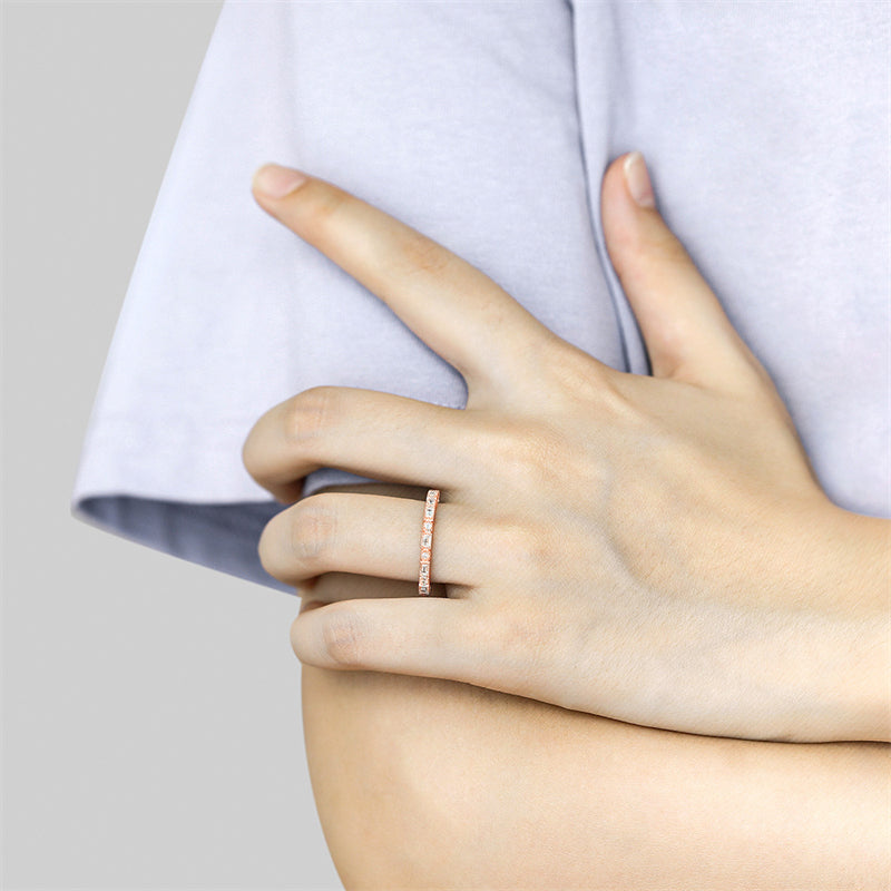 S925 Sterling Silver Square Stackable Ring - Modern Geometric Zirconia Band