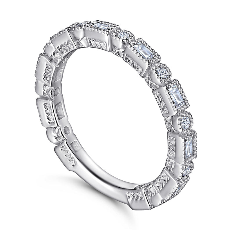 S925 Sterling Silver Square Stackable Ring - Modern Geometric Zirconia Band