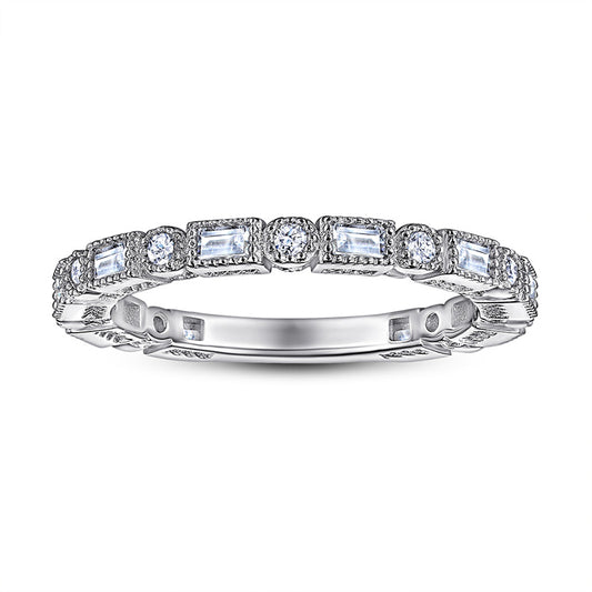 S925 Sterling Silver Square Stackable Ring - Modern Geometric Zirconia Band