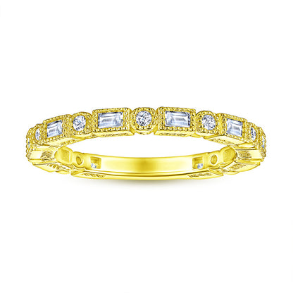 S925 Sterling Silver Square Stackable Ring - Modern Geometric Zirconia Band