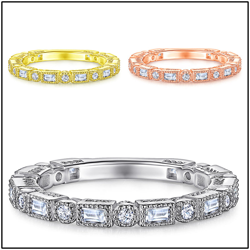 S925 Sterling Silver Square Stackable Ring - Modern Geometric Zirconia Band