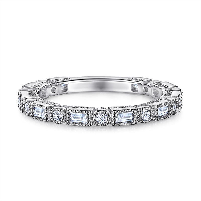 S925 Sterling Silver Square Stackable Ring - Modern Geometric Zirconia Band