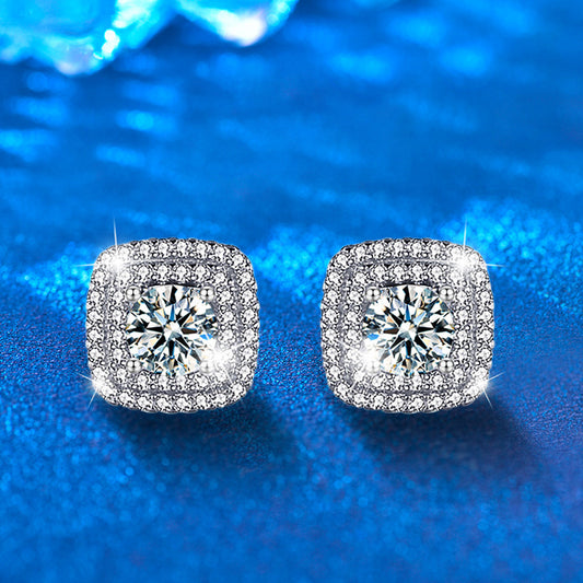 S925 Sterling Silver Square Sugar Stud Earrings with 0.5ct Moissanite - White Gold Plated Minimalist Geometric Jewelry for Women