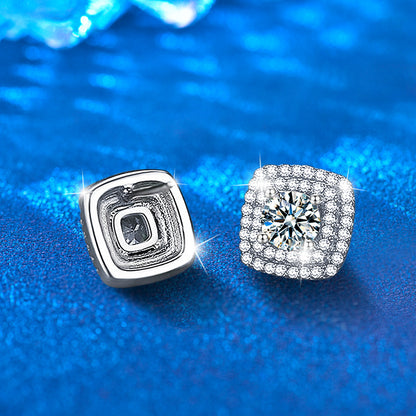 S925 Sterling Silver Square Sugar Stud Earrings with 0.5ct Moissanite - White Gold Plated Minimalist Geometric Jewelry for Women