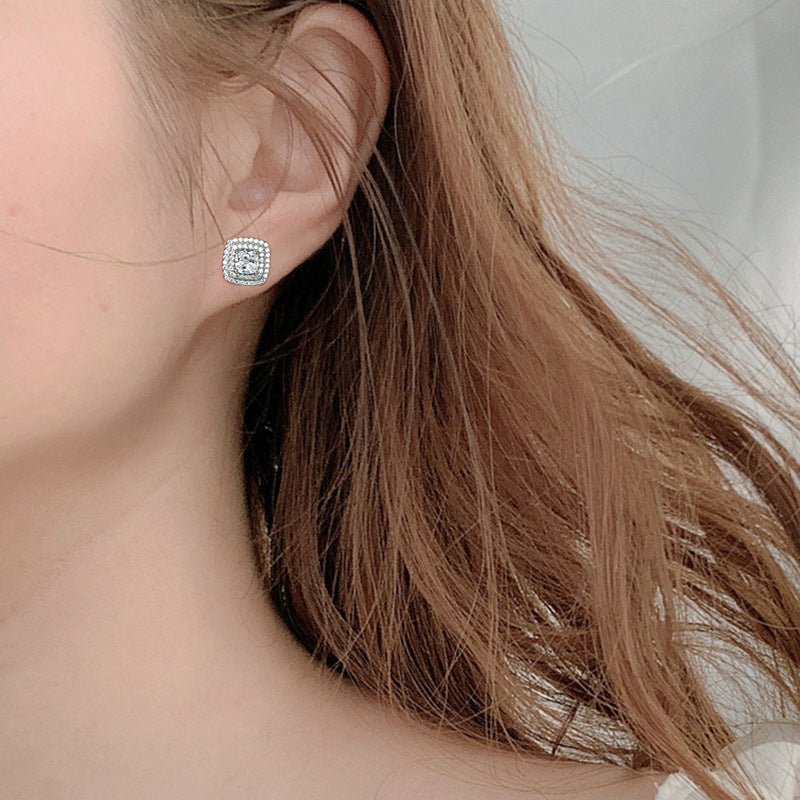 S925 Sterling Silver Square Sugar Stud Earrings with 0.5ct Moissanite - White Gold Plated Minimalist Geometric Jewelry for Women