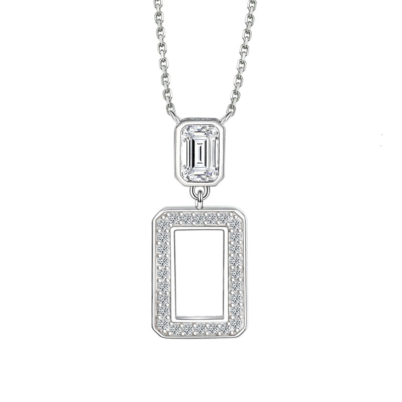 S925 Sterling Silver Square Zirconia Pendant Necklace - Modern Geometric Collarbone Chain