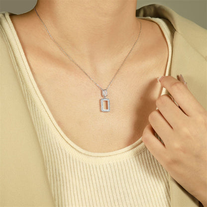 S925 Sterling Silver Square Zirconia Pendant Necklace - Modern Geometric Collarbone Chain