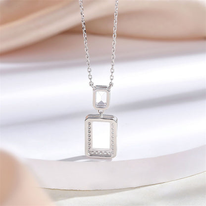 S925 Sterling Silver Square Zirconia Pendant Necklace - Modern Geometric Collarbone Chain