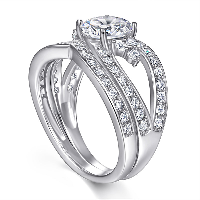 S925 Sterling Silver Stackable Couple's Ring Set - Modern Geometric Zirconia Jewelry