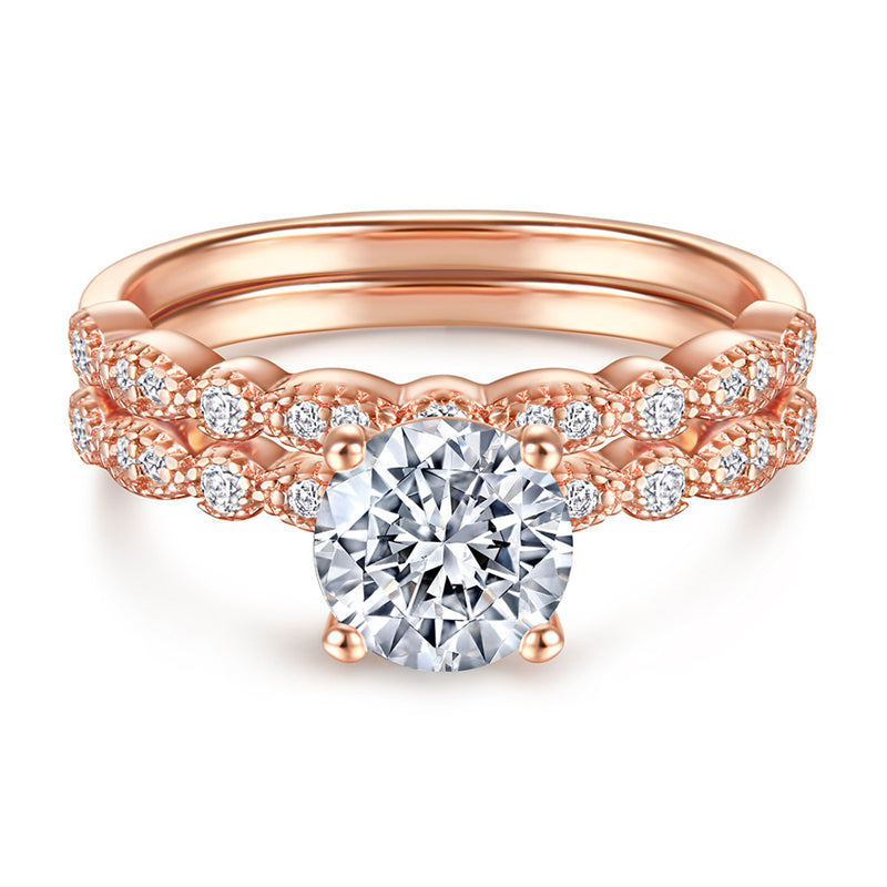 S925 Sterling Silver Stackable Wedding Ring Set - Elegant Bridal Jewelry with Diamond Accents