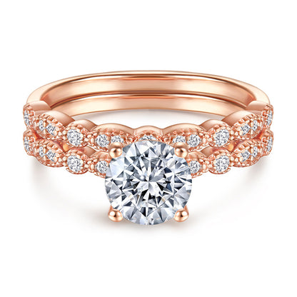S925 Sterling Silver Stackable Wedding Ring Set - Elegant Bridal Jewelry with Diamond Accents