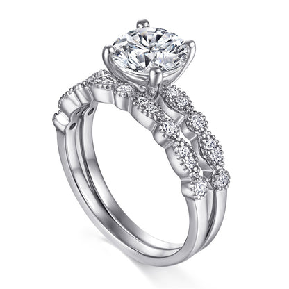 S925 Sterling Silver Stackable Wedding Ring Set - Elegant Bridal Jewelry with Diamond Accents
