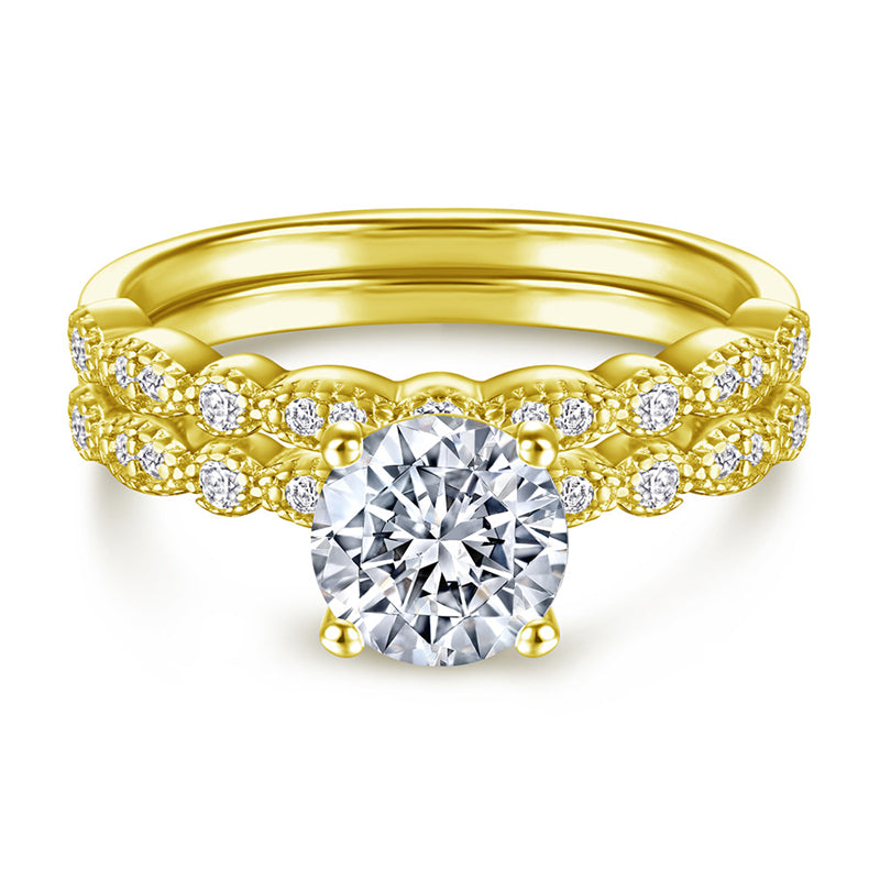 S925 Sterling Silver Stackable Wedding Ring Set - Elegant Bridal Jewelry with Diamond Accents