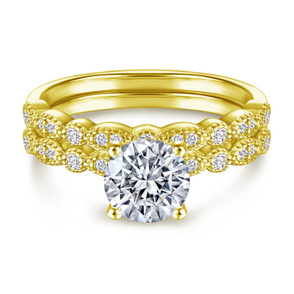 S925 Sterling Silver Stackable Wedding Ring Set - Elegant Bridal Jewelry with Diamond Accents