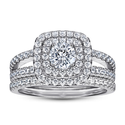 S925 Sterling Silver Stackable Wedding Ring Set - Modern Geometric Bridal Jewelry