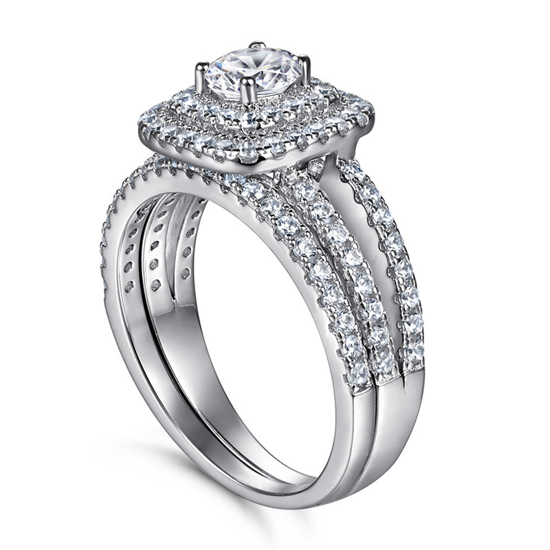 S925 Sterling Silver Stackable Wedding Ring Set - Modern Geometric Bridal Jewelry