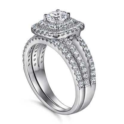 S925 Sterling Silver Stackable Wedding Ring Set - Modern Geometric Bridal Jewelry