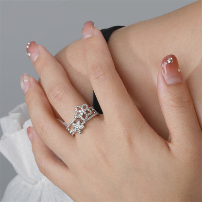 S925 Sterling Silver Star Ring - Unique Five-Point Constellation Wedding Band with Zirconia Accents