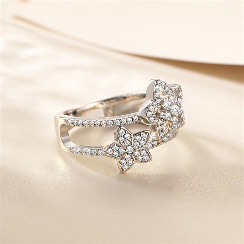 S925 Sterling Silver Star Ring - Unique Five-Point Constellation Wedding Band with Zirconia Accents
