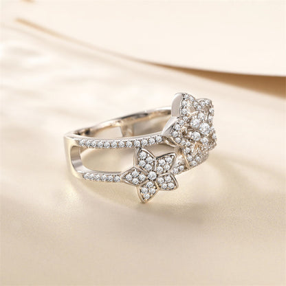 S925 Sterling Silver Star Ring - Unique Five-Point Constellation Wedding Band with Zirconia Accents