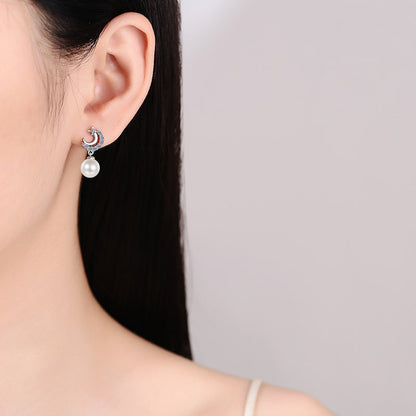 S925 Sterling Silver Star & Moon Stud Earrings - 0.35ct Moissanite & Freshwater Pearls