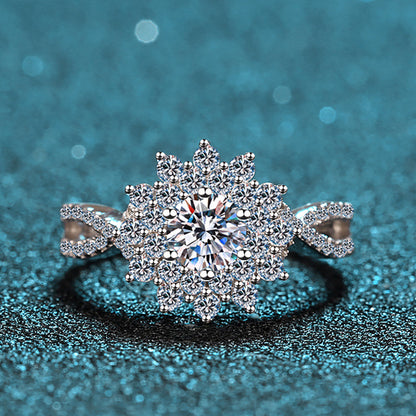 S925 Sterling Silver "Stars Around Moon" 0.50ct Moissanite Four-Prong Engagement Ring