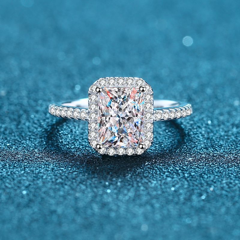 S925 Sterling Silver Sugar Square Eternity Band Ring | 1-2Ct Emerald & Radiant Cut Moissanite Four-Prong Setting