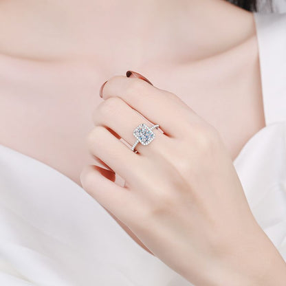 S925 Sterling Silver Sugar Square Eternity Band Ring | 1-2Ct Emerald & Radiant Cut Moissanite Four-Prong Setting