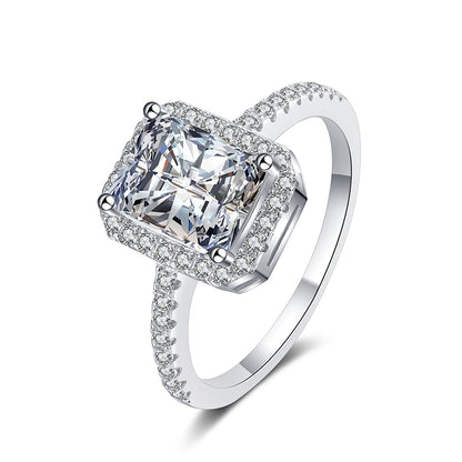 S925 Sterling Silver Sugar Square Eternity Band Ring | 1-2Ct Emerald & Radiant Cut Moissanite Four-Prong Setting